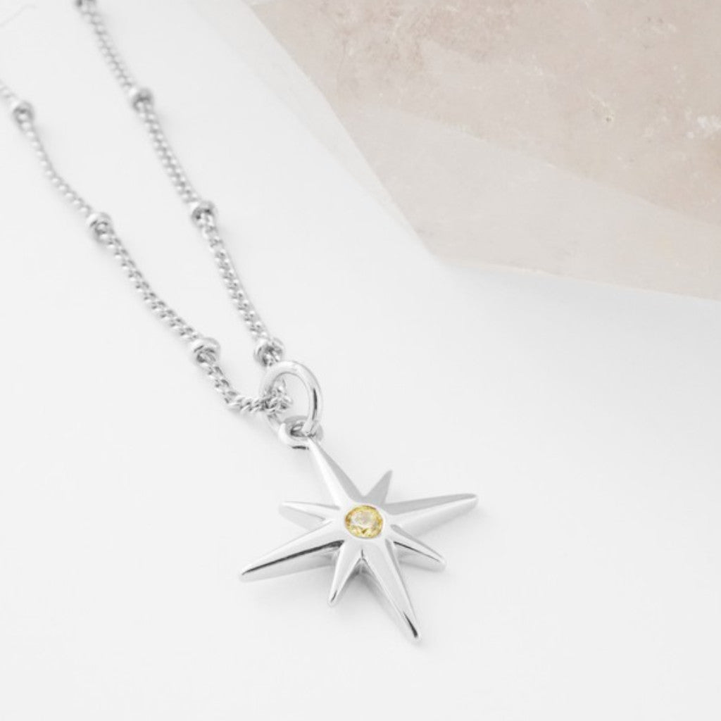 Silver North Star Necklace Corner view
