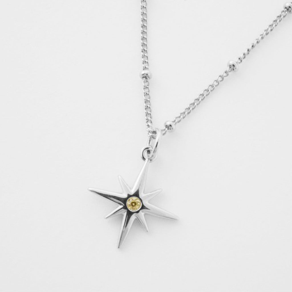 Silver North Star Necklace Right Corner view