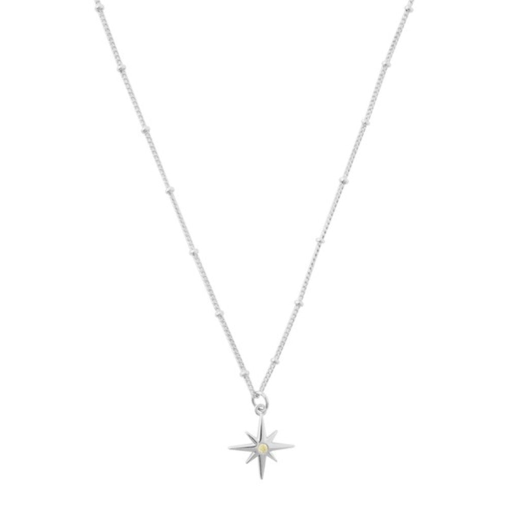 Silver North Star Necklace on white background