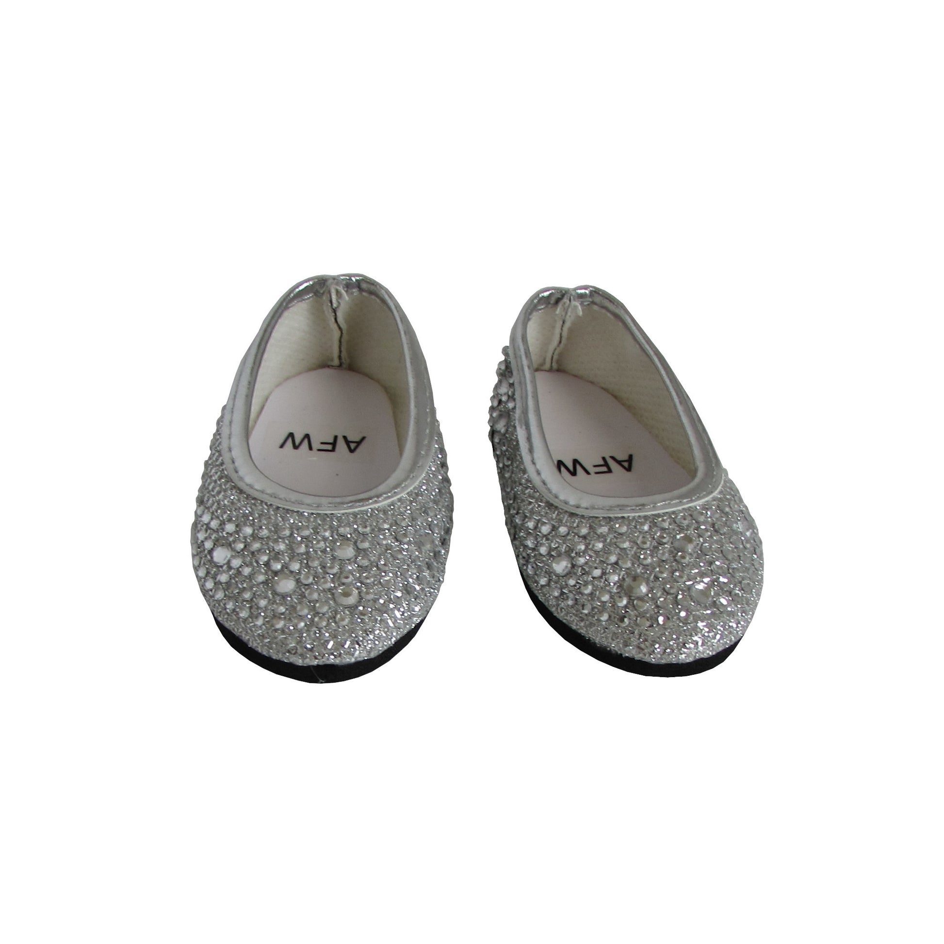 Silver Rhinestone Flats for 18-inch dolls Front