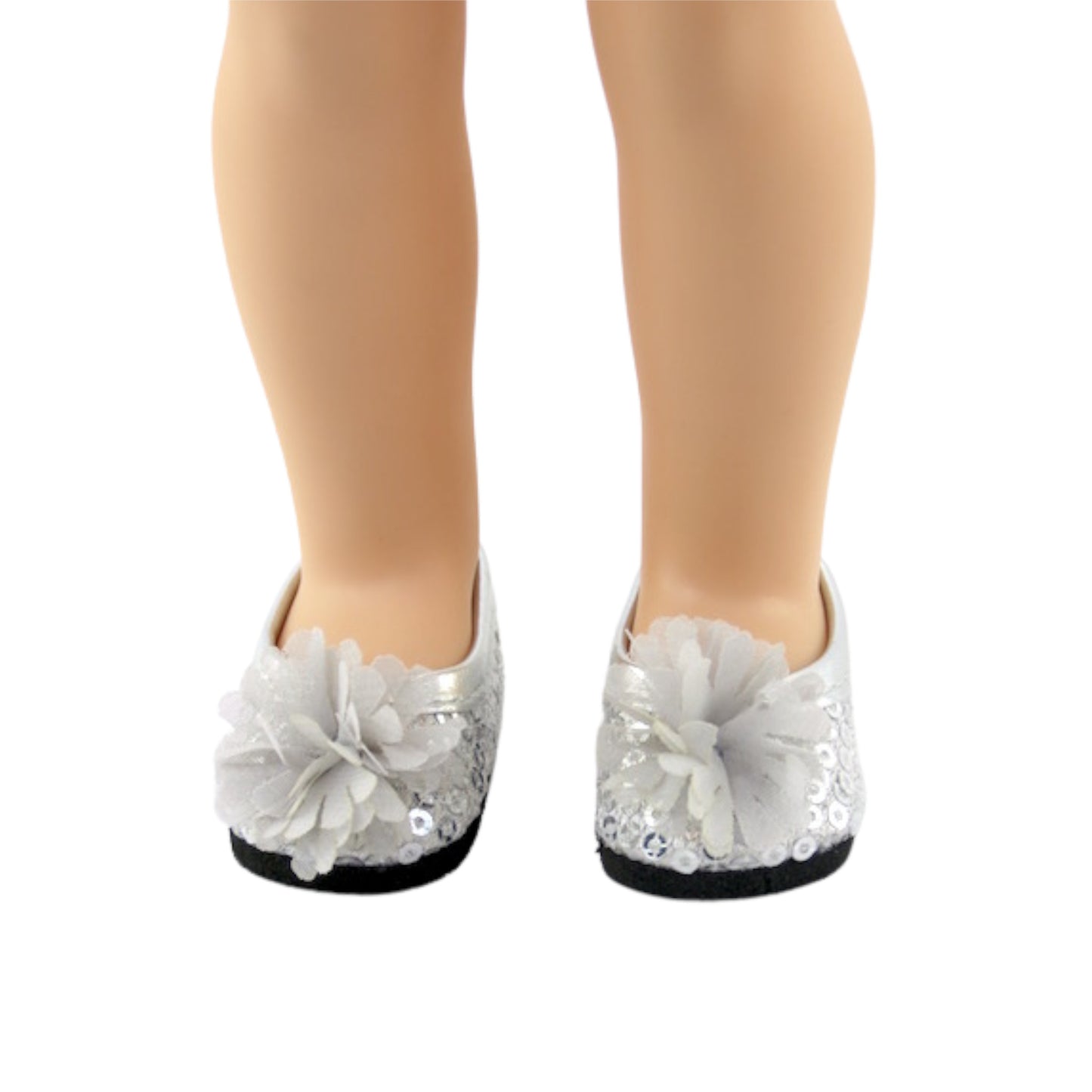 Silver Sequin Flats with Flower for 14 1/2-inch dolls