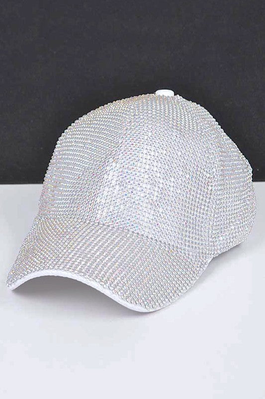 Silver AB Rhinestone Iconic Baseball Cap 