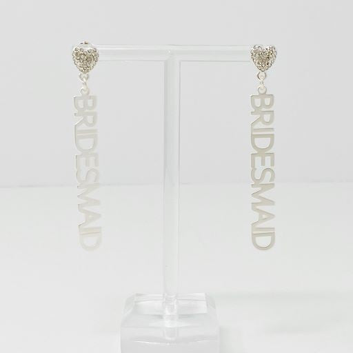 Silver Be My Bridesmaid Earrings on Stand