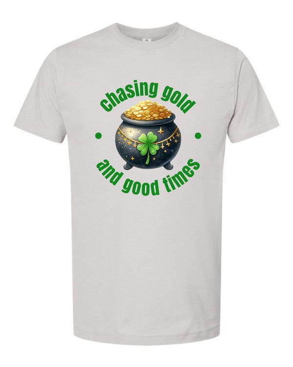 Silver Chasing Gold and Good Times Graphic Crew Neck Tee