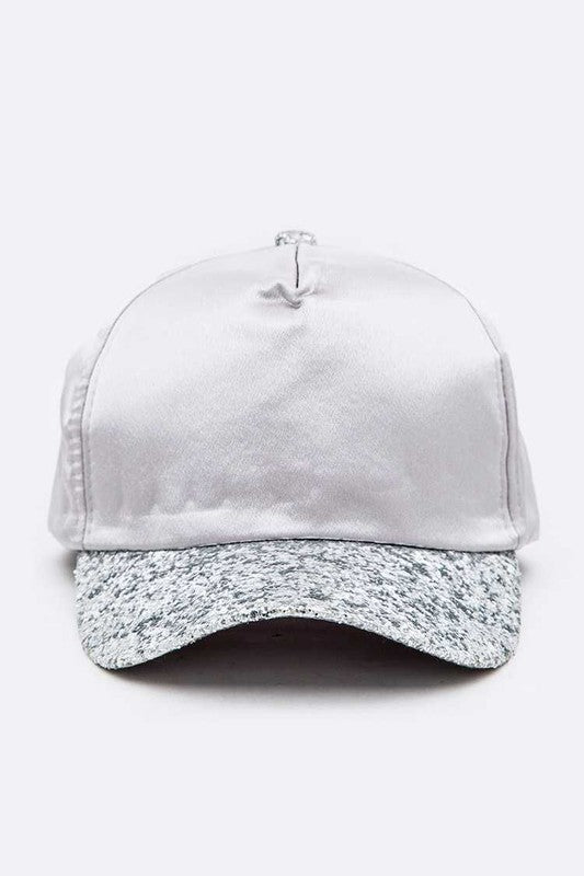 Silver Glitter Brim Satin Cap Front view