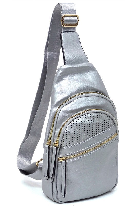 Silver Laser Cut Printed Sling Bag Front view
