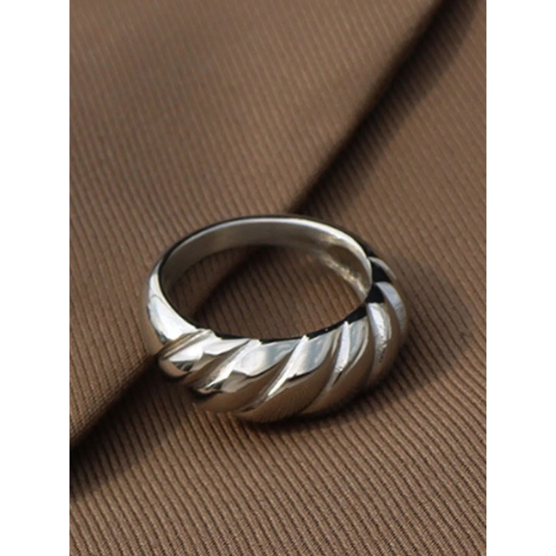 Silver Ribbed Titanium Steel Ring