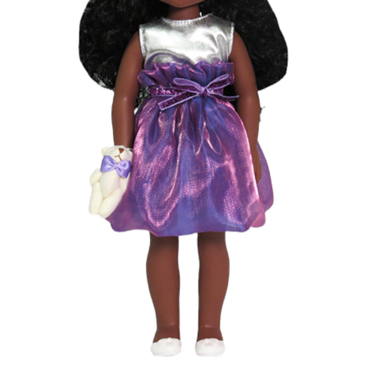 Silver and Purple Dress, Teddy Bear, and Shoes for 14 1/2-inch dolls