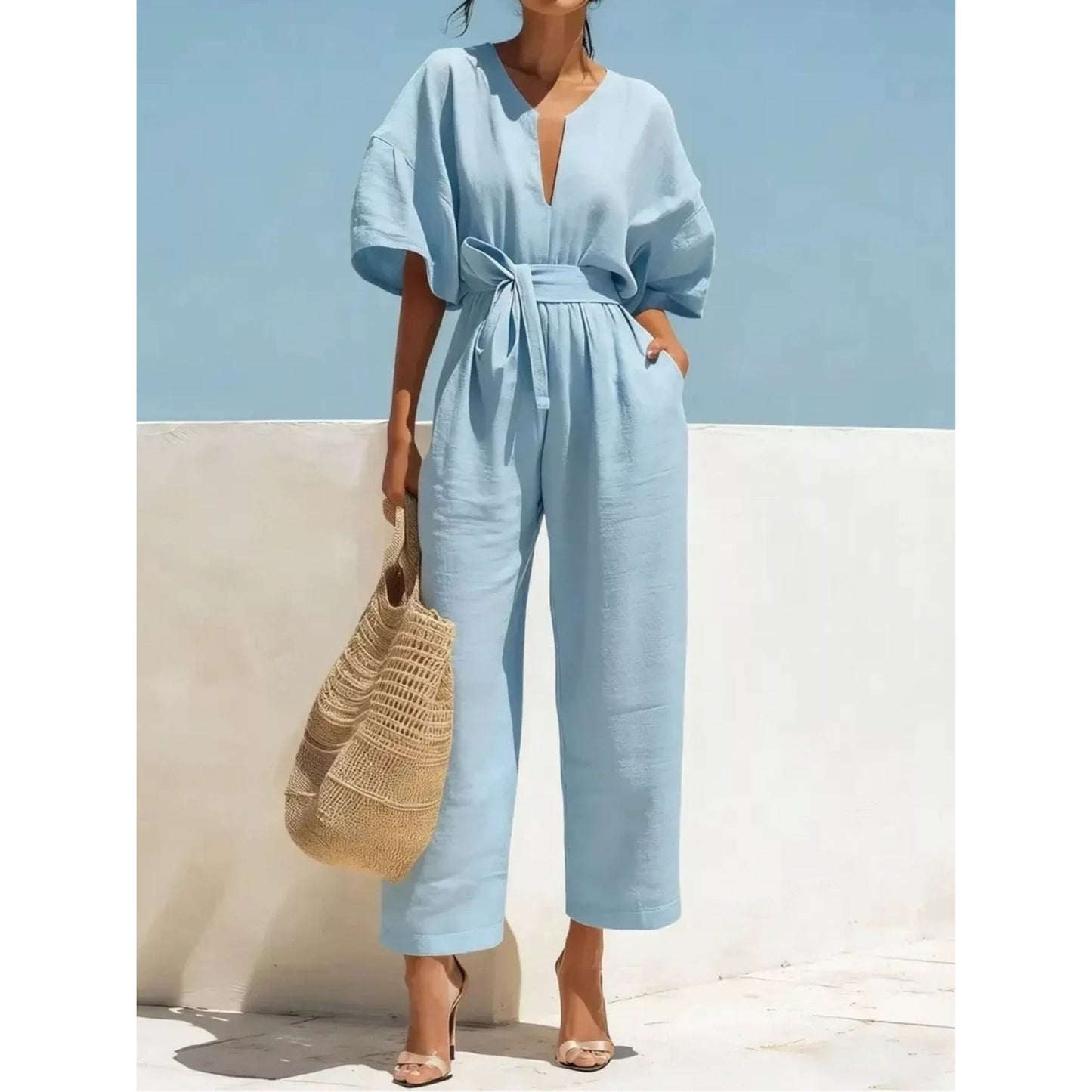Tie Waist Wide Leg Jumpsuit