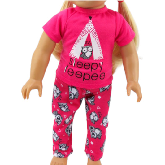 Sleepy Teepee Pajamas for 18-inch dolls with doll Front View