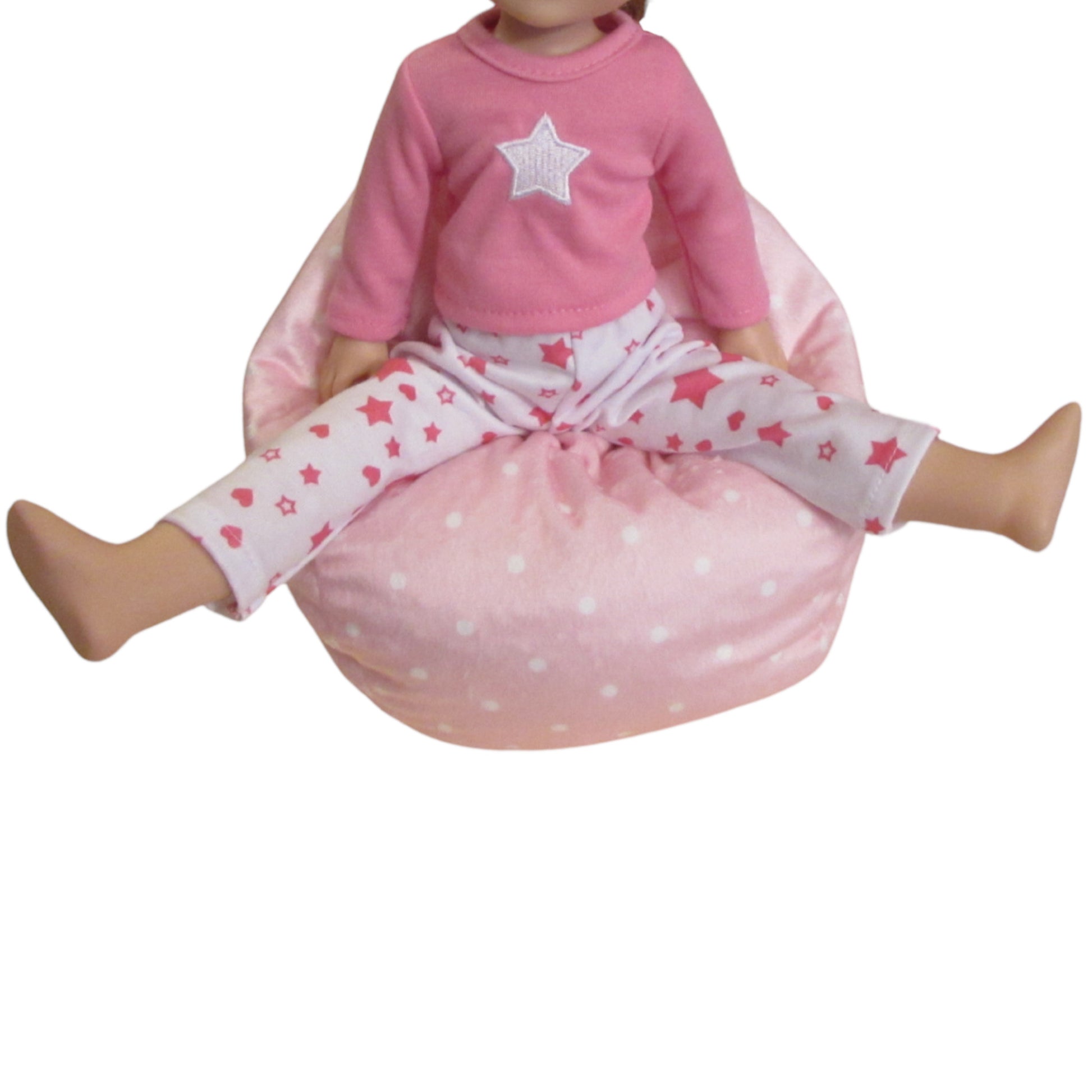 Small Dots on Pink Minky Fleece Doll Bean Bag Chair for 14 1/2-inch dolls with doll