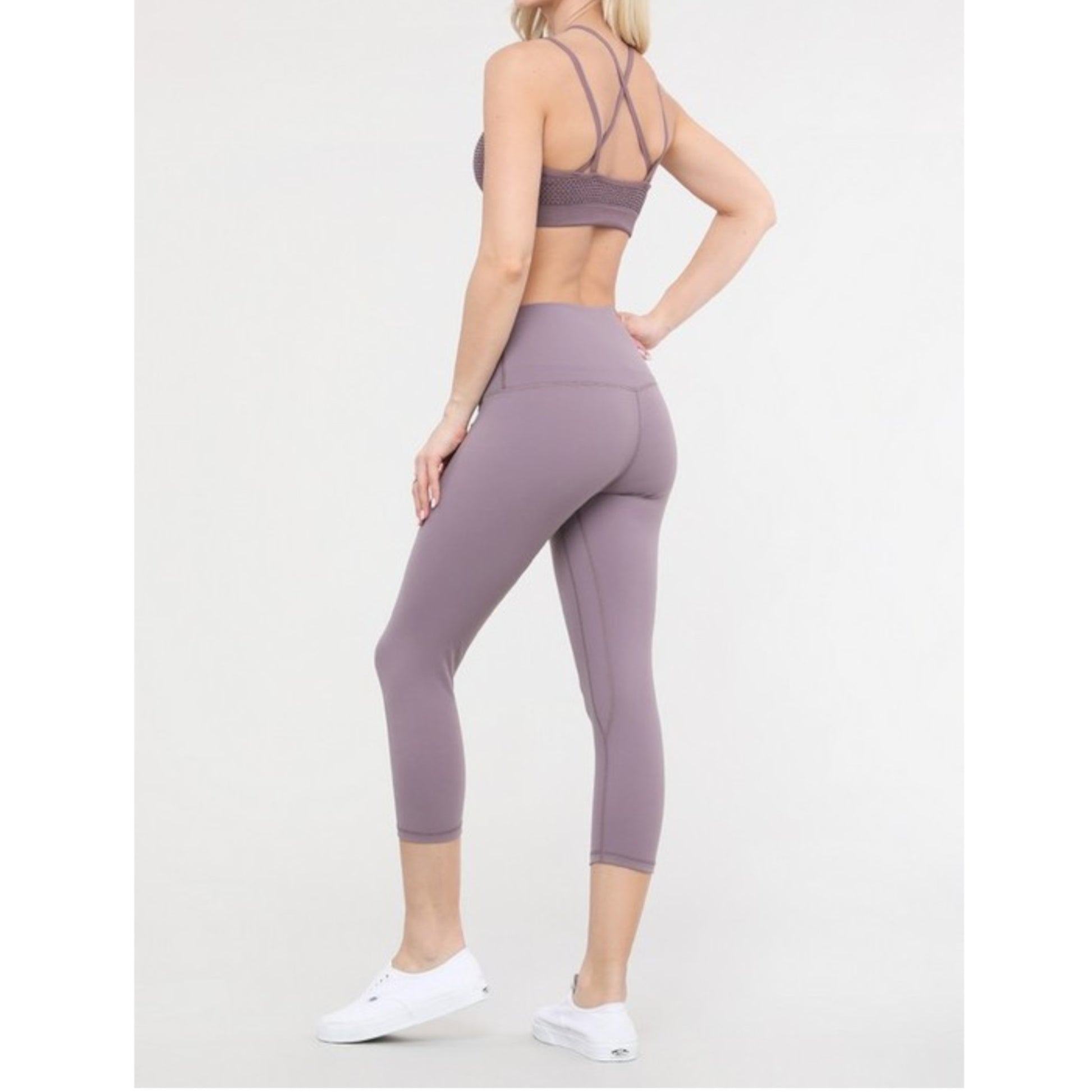 Smoky Mauve Buttery Soft Capri Activewear Leggings Back view