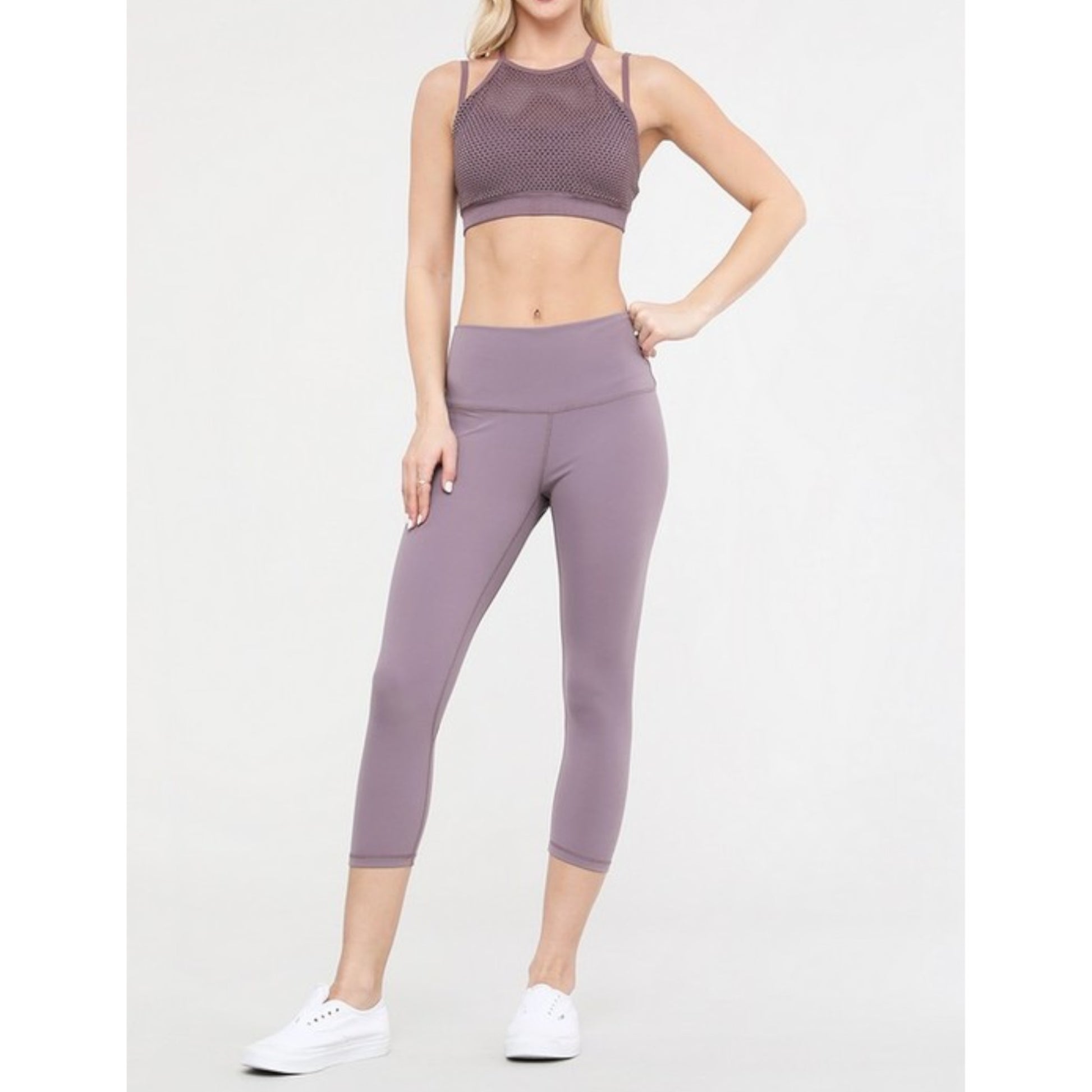 Smoky Mauve Buttery Soft Capri Activewear Leggings Front view