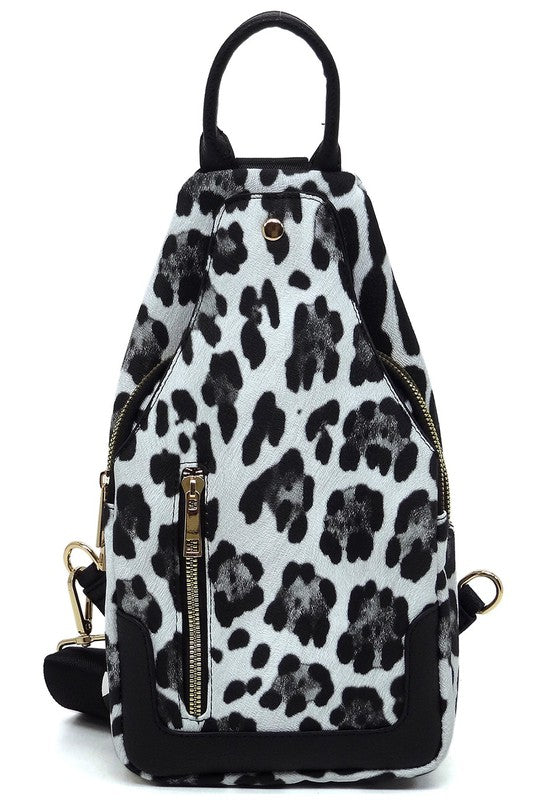 Snow Leopard Fashion Sling Backpack Front view