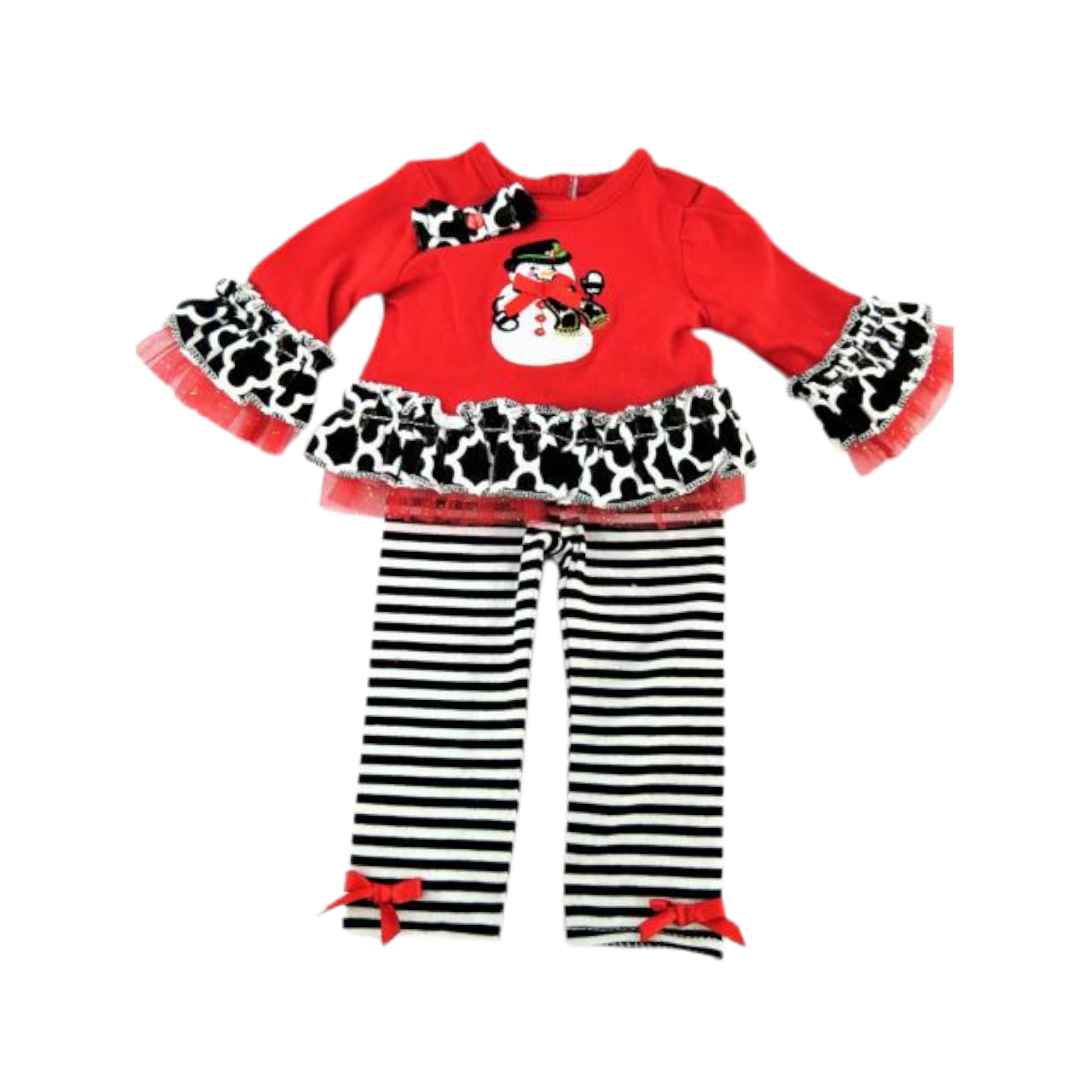 Snowman Outfit with striped leggings for 18 inch dolls Flat