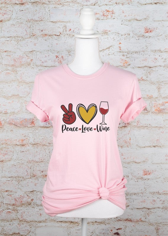 Soft Pink Peace Love Wine Graphic Tee