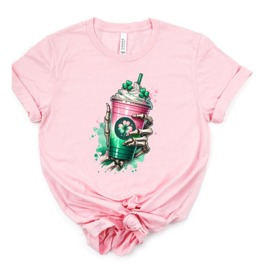 Soft Pink Shamrock Shake Graphic Crew Neck Tee