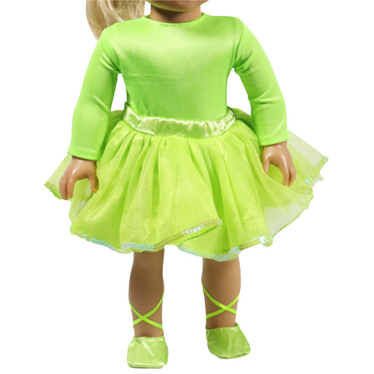 Sparkling Lime Green Dance Outfit with Shoes for 18-inch dolls with doll