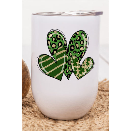 St Patrick's Day 3 Green Heart Leopard Wine Tumbler