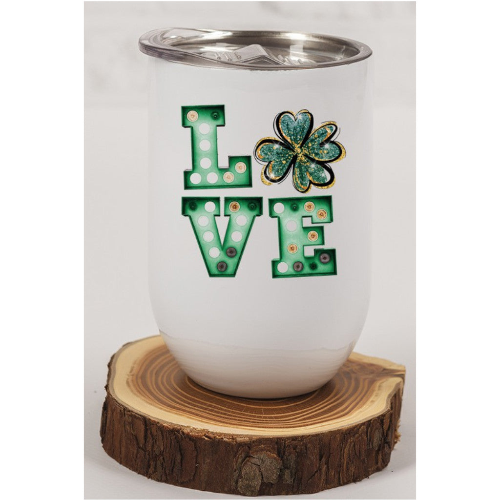 St Patrick's Day Love Stack Clover Wine Tumbler