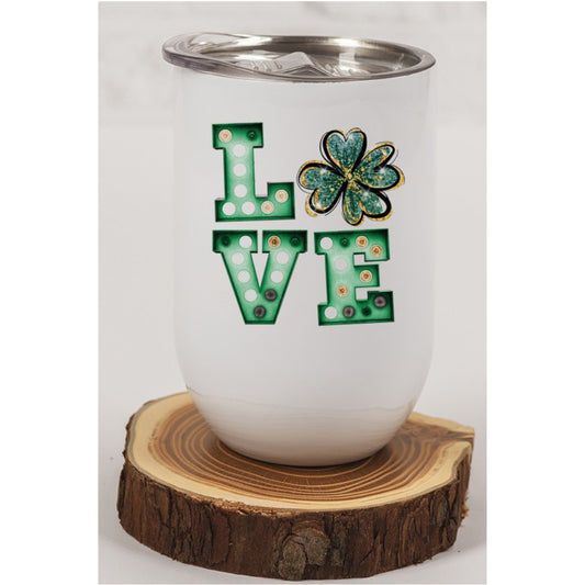 St Patrick's Day Love Stack Clover Wine Tumbler