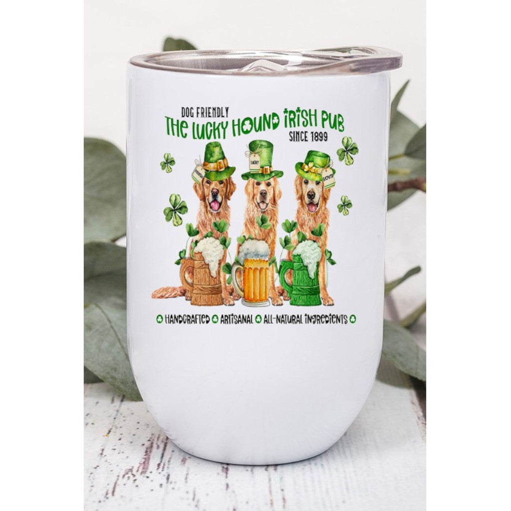 St Patrick's Day Lucky Hound Wine Tumbler