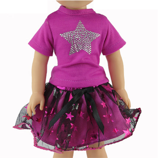 Super Star Tutu Skirt Set for 14 1/2 inch dolls with doll Front view Up Close