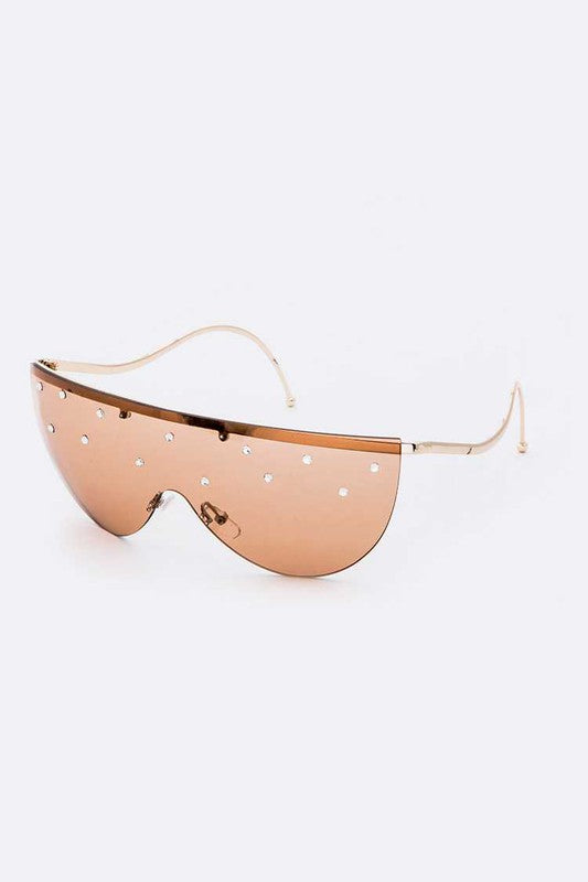 Tan Crystal Pave Iconic Oversize Sunglasses Side view