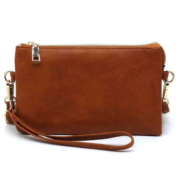 Tan Fashion Crossbody Bag Clutch Wristlet Front view