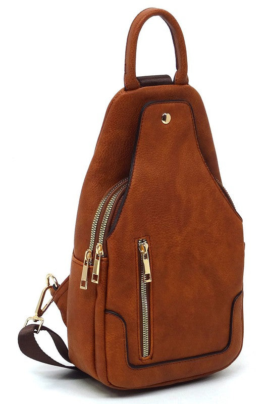 Tan Fashion Sling Backpack Front view