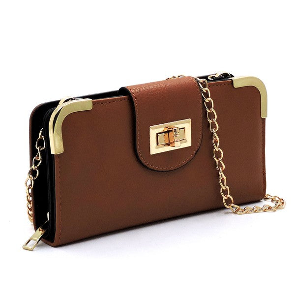 Tan Fashion Turn Lock Crossbody Wallet Side view