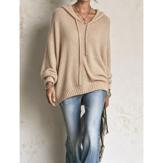 Full Size Drawstring Ribbed Hem Hooded Sweater Plus Size