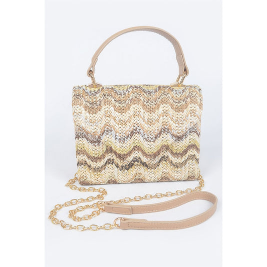 Faux Straw Top Handle Flap Bag