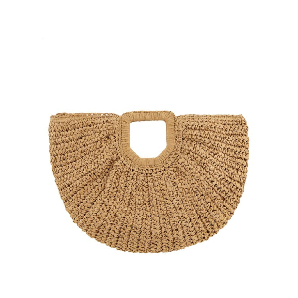 Tan Round Shape Straw Tote Bag