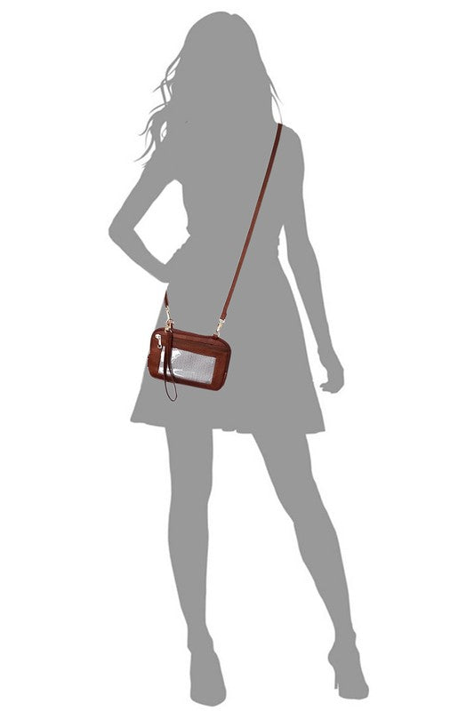 Taupe Fashion Cell Phone Crossbody Bag Clutch on Shadow Model