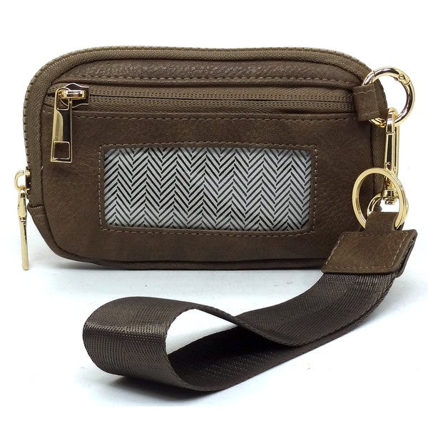 Taupe Fashion Pouch Wallet Wristlet Back view Strap down