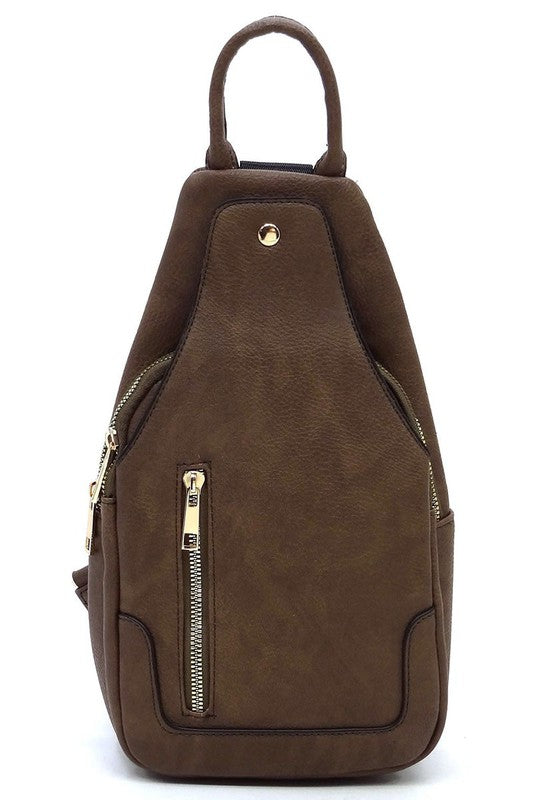 Taupe Fashion Sling Backpack Front view