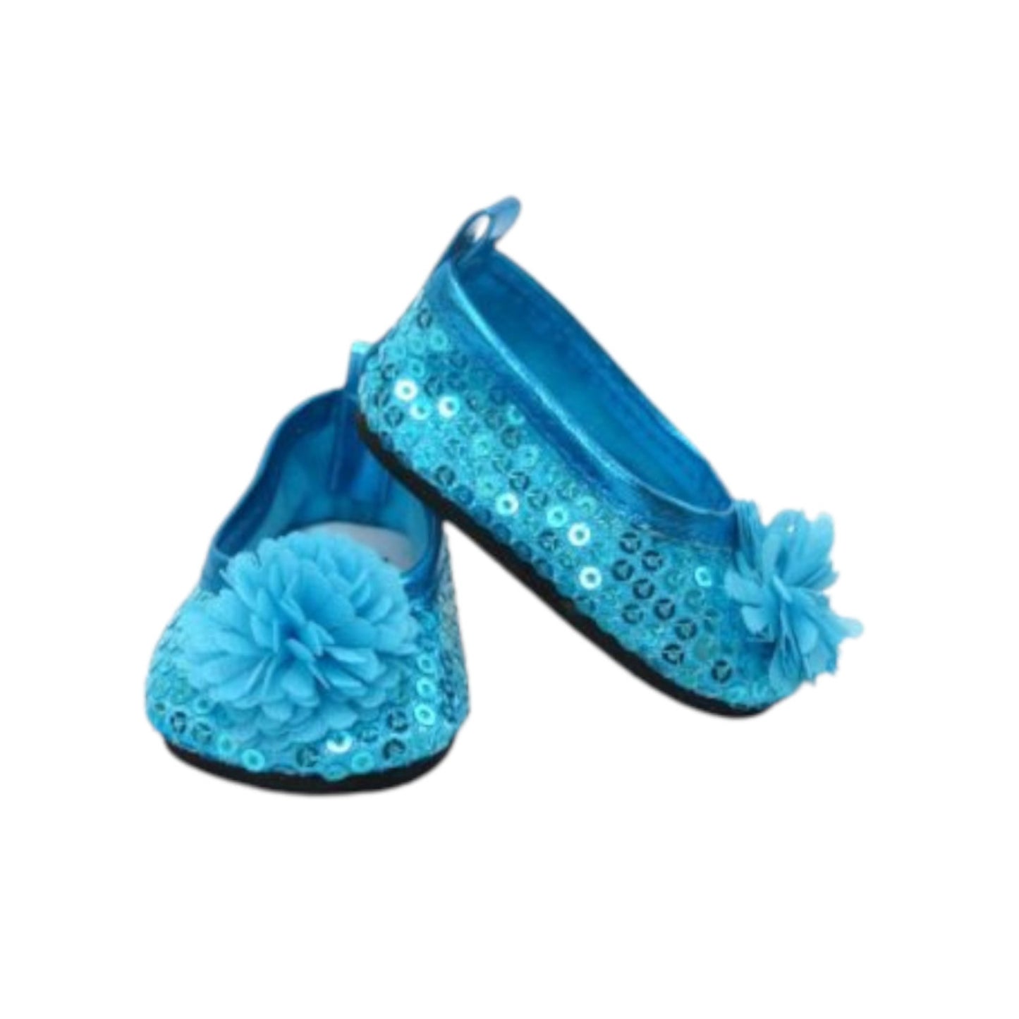 Teal Flower and Sequins Flats for 18-inch dolls