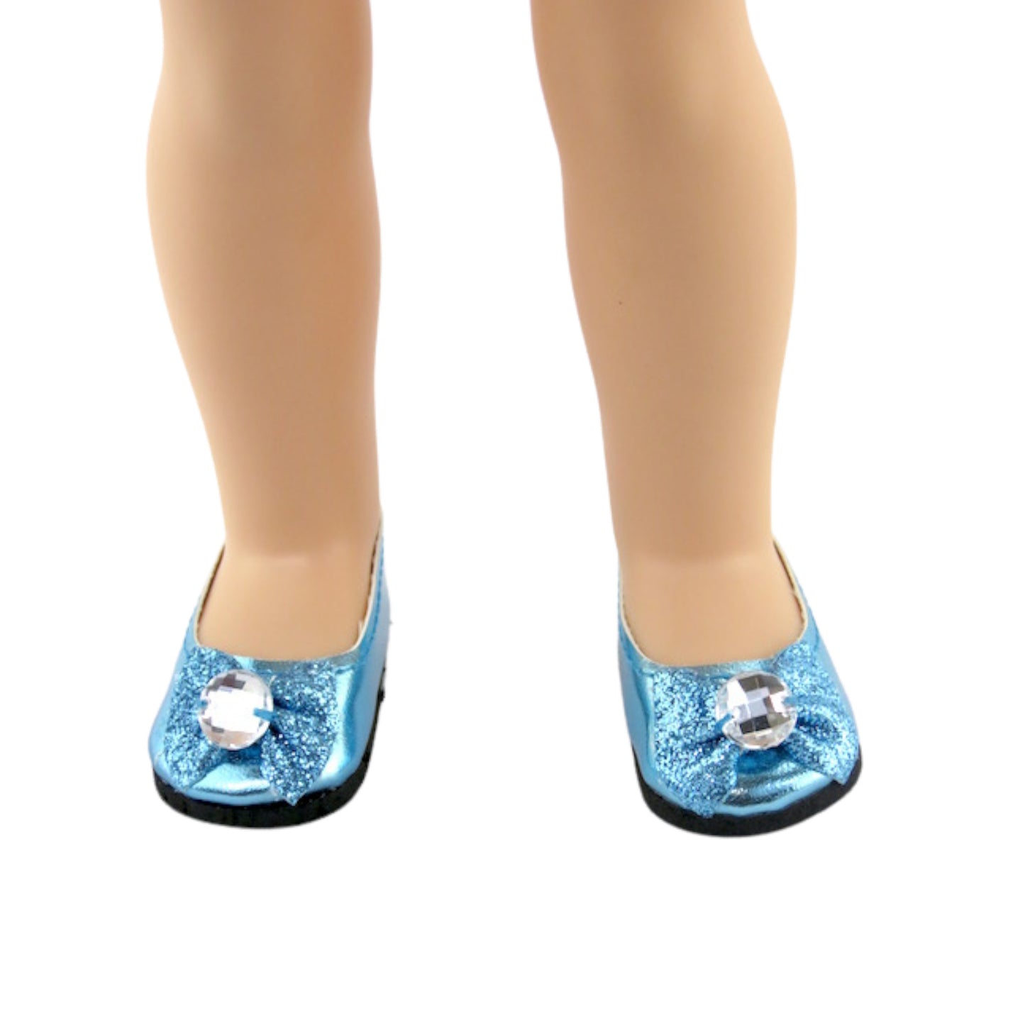 Teal Glitter Bow Flats for 14 1/2-inch dolls with doll