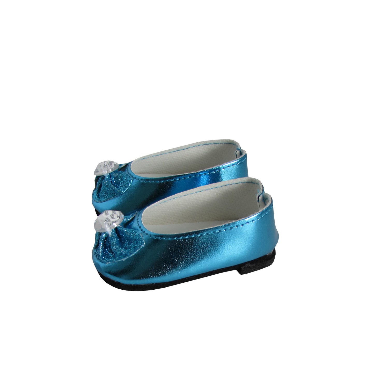 Teal Glitter Bow Flats for 18-inch dolls Left
