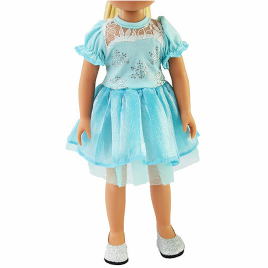 Teal Sparkle Snowflake Dress for 14 1/2-inch dolls with doll
