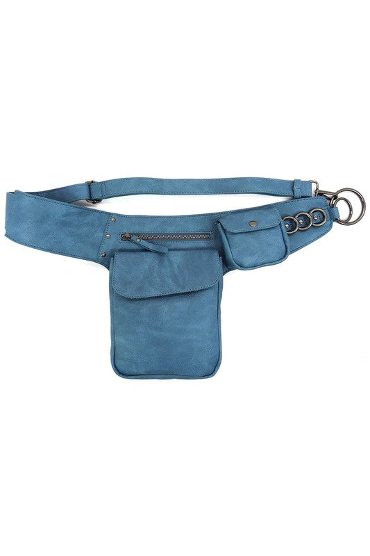 Teal Fashion Ring Fanny Pack Sling Bag 