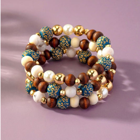 Three Wood Bead Bracelet Set