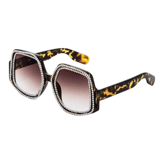 Tortoise Shell Crystal Pave Iconic Oversized Sunglasses Side view