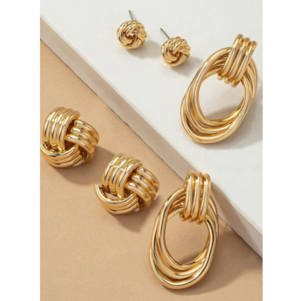 Trio Metal Knot and Hoop Earrings