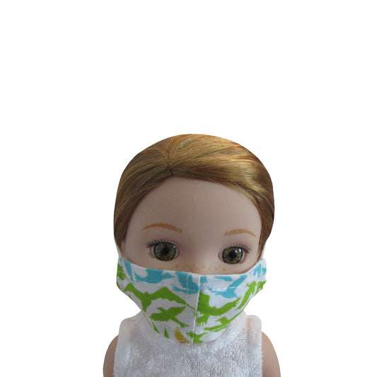 Turquoise and Green Birds Print Doll Face Mask for 14 1/2-inch dolls with Wellie Wishers doll Front