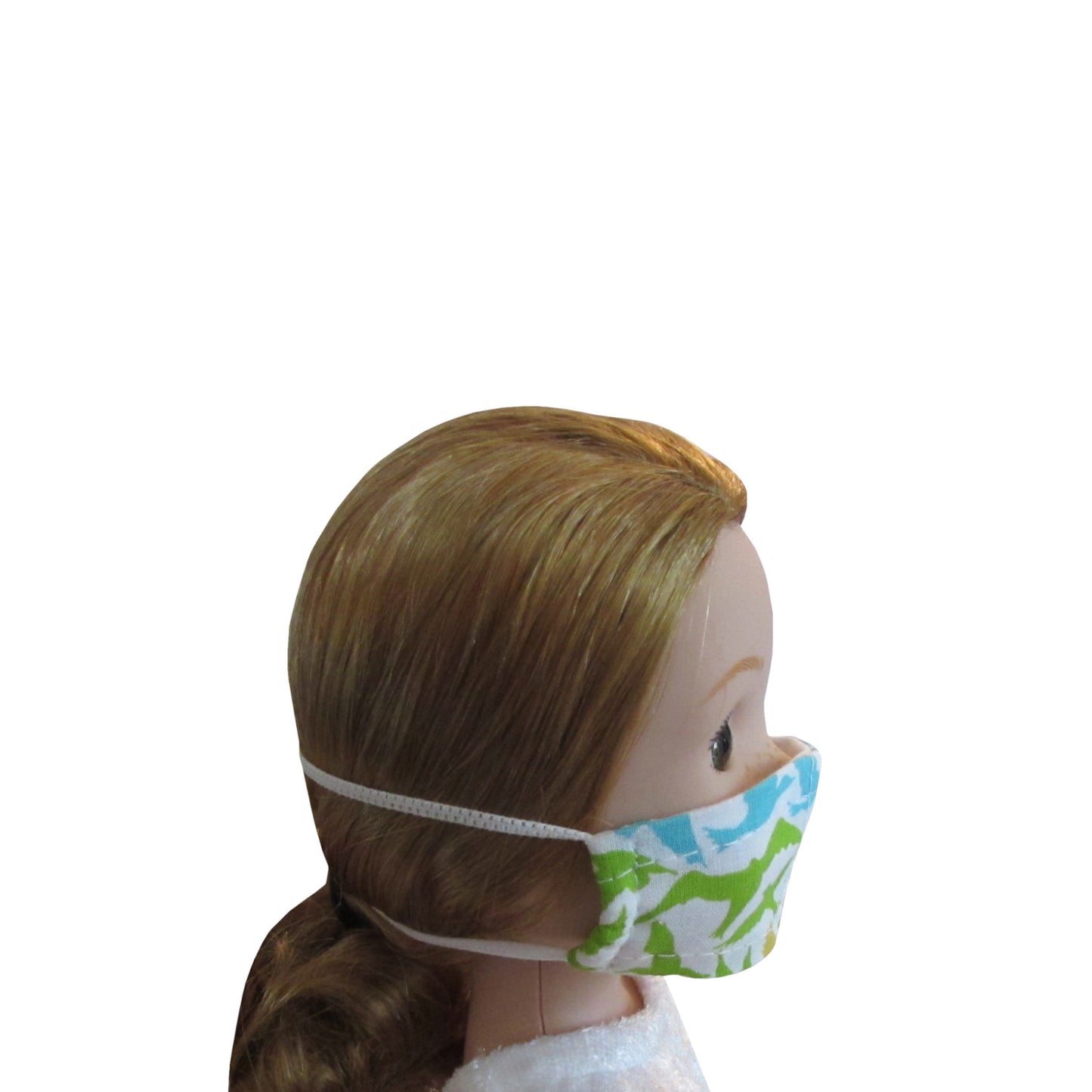 Turquoise and Green Birds Print Doll Face Mask for 14 1/2-inch dolls with Wellie Wishers doll Side