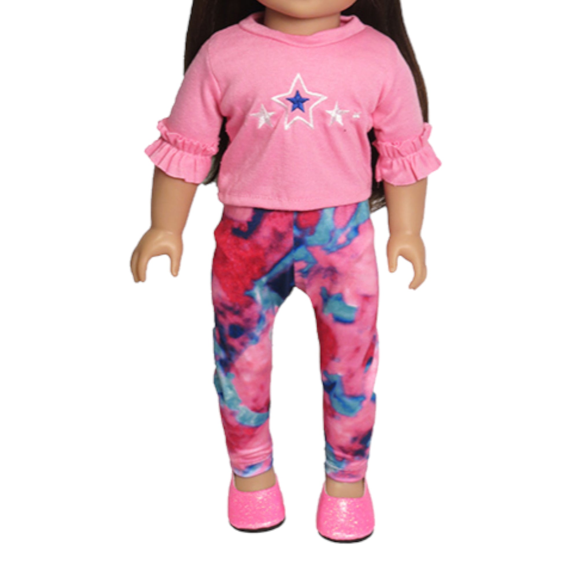 Two-Piece Pink Stars Multicolor Set for 18-inch dolls with doll