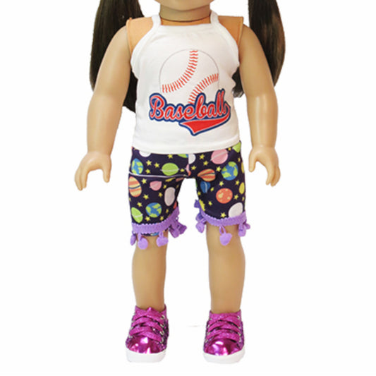 Two Piece Baseball Outfit for 18-inch dolls with doll