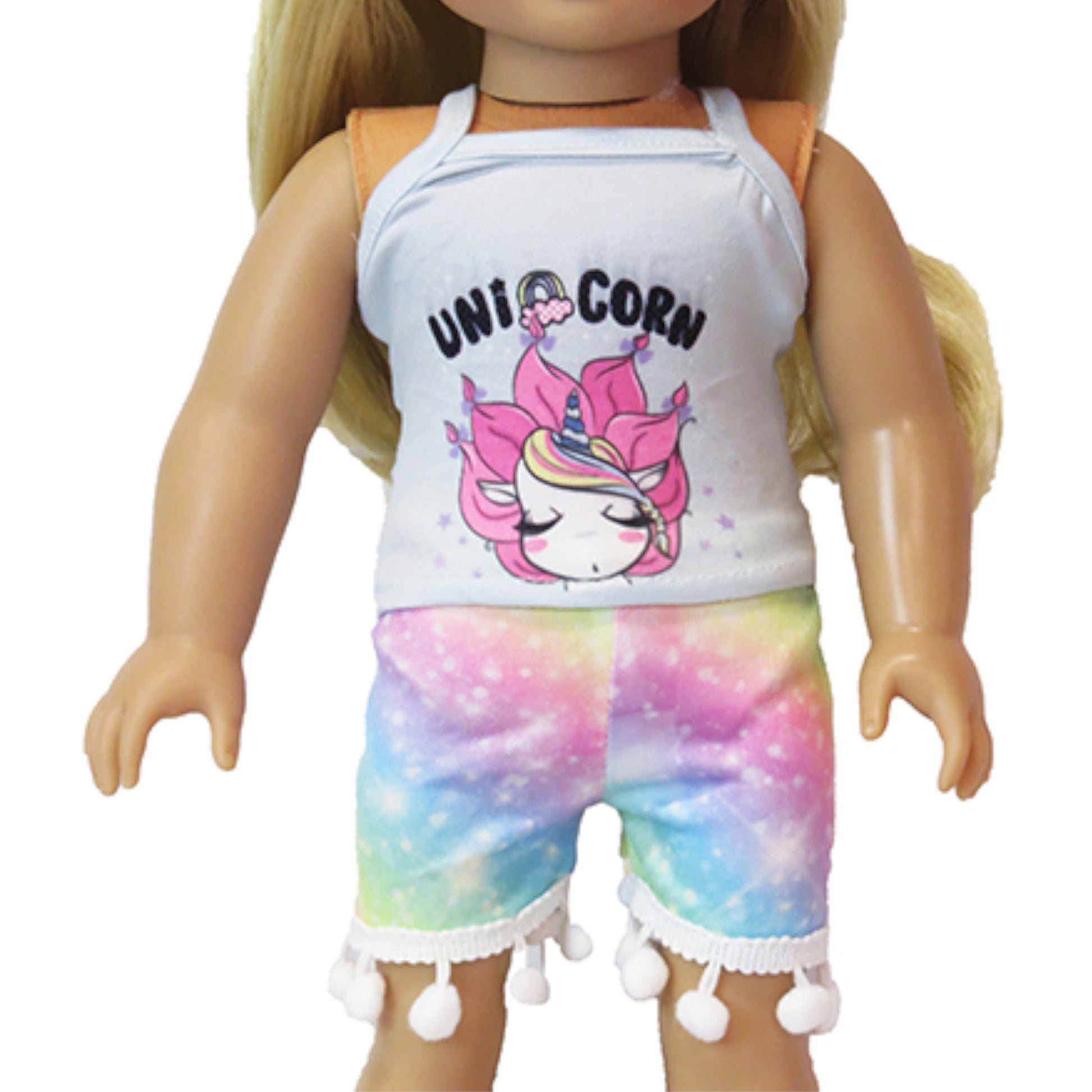 Two Piece Unicorn Outfit for 18-inch dolls with doll Up Close